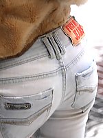 Skinny hottie tight jeans getting pussy licked