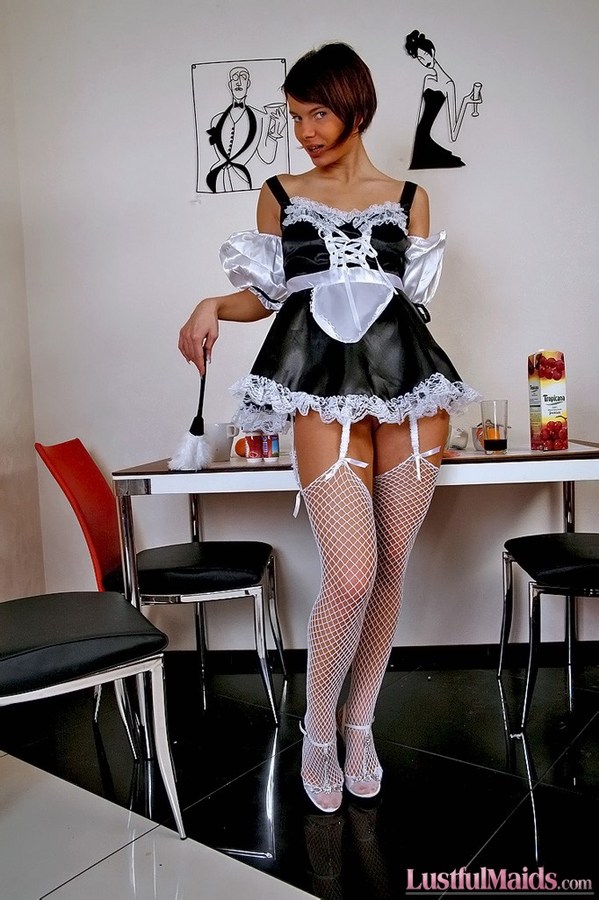 Maid pantyhose in nylons and platforms