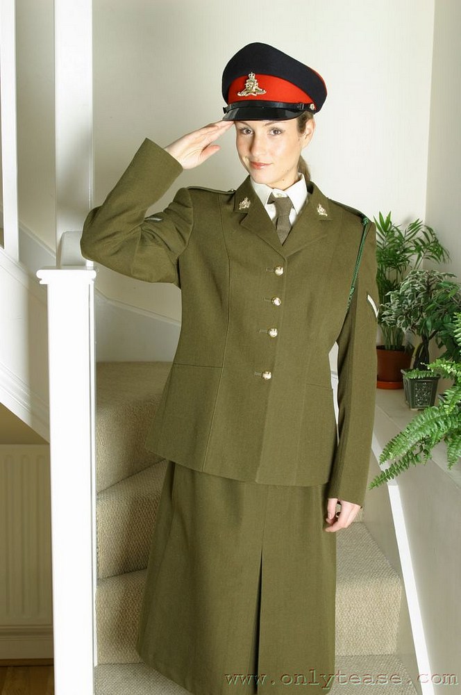 Smooth air force uniform girl in nylons and heels