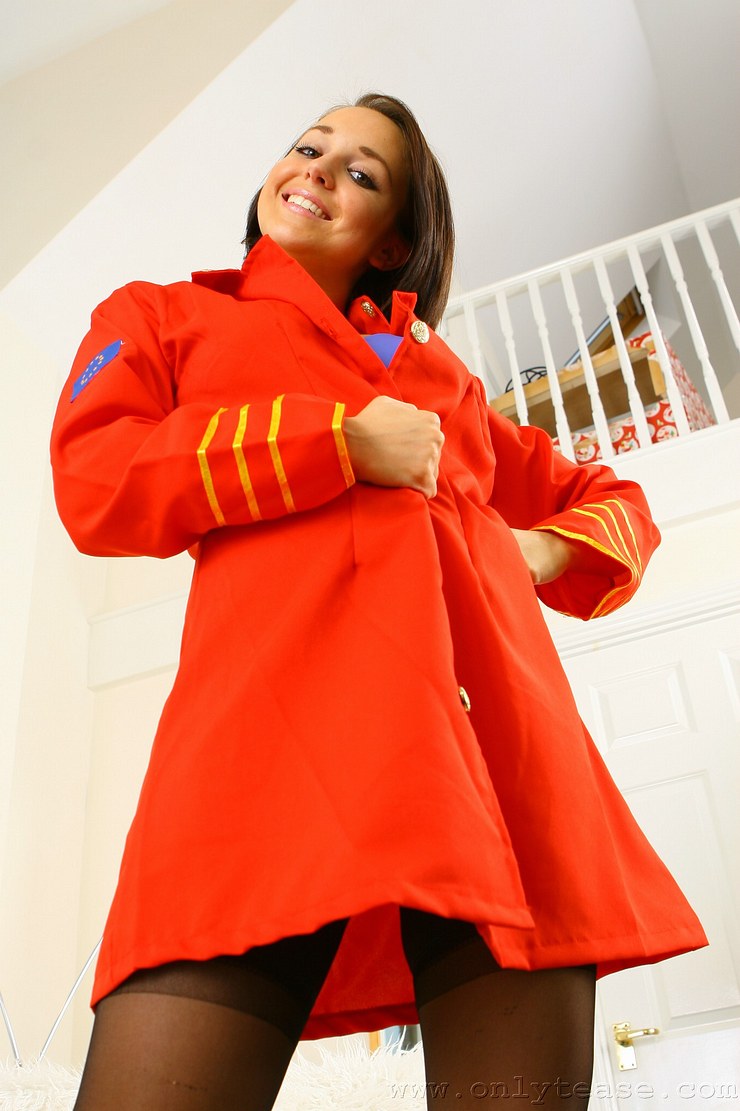 Amateur stewardess uniform in sexy pantyhose