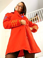Amateur stewardess uniform in sexy pantyhose