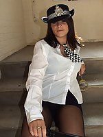 British office girl in sexy costume and pantyhose