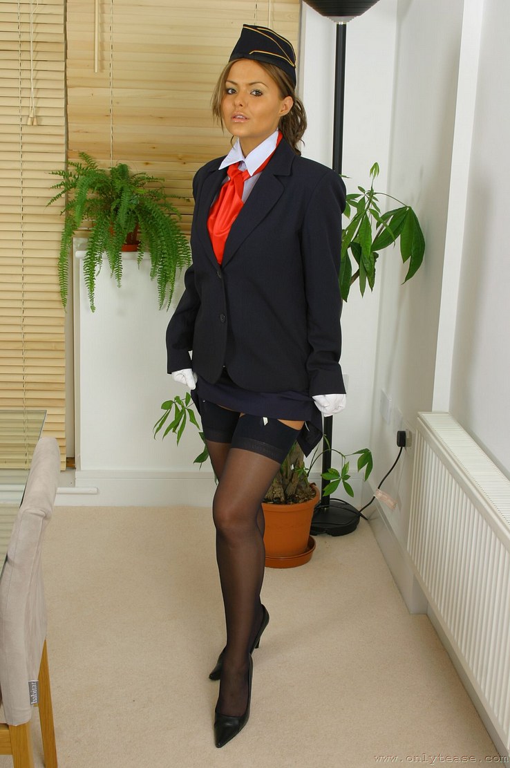 Amazing stewardess uniform in sexy nylons