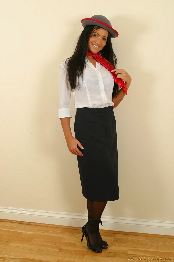 Sexy UK stewardess in sexy pantyhose and heels