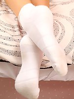 Wet sporty business woman in sexy stockings