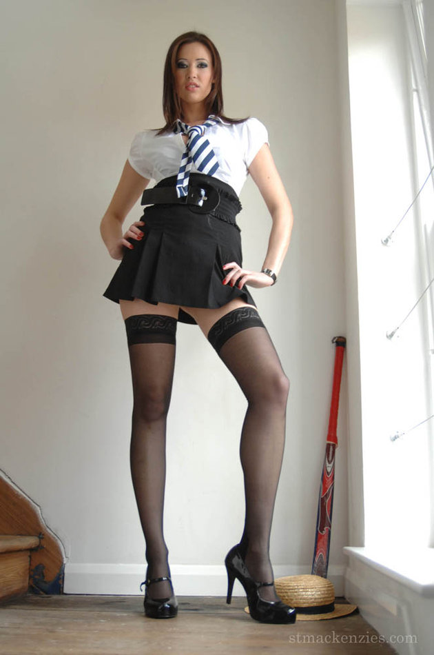 uk college uniform in heels and nylons