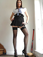 uk college uniform in heels and nylons