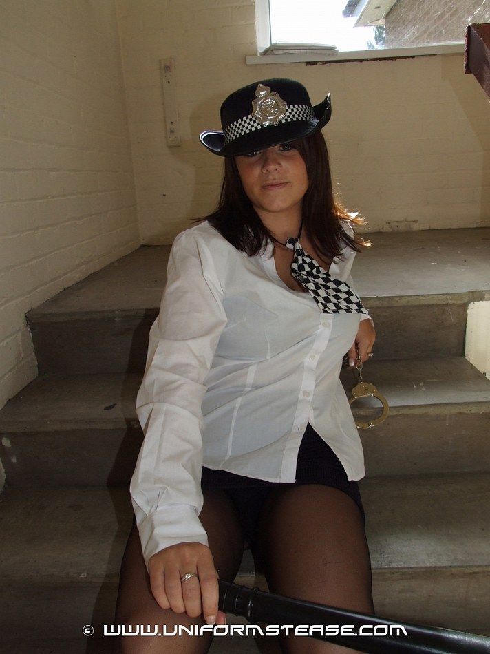 British office girl in sexy costume and pantyhose